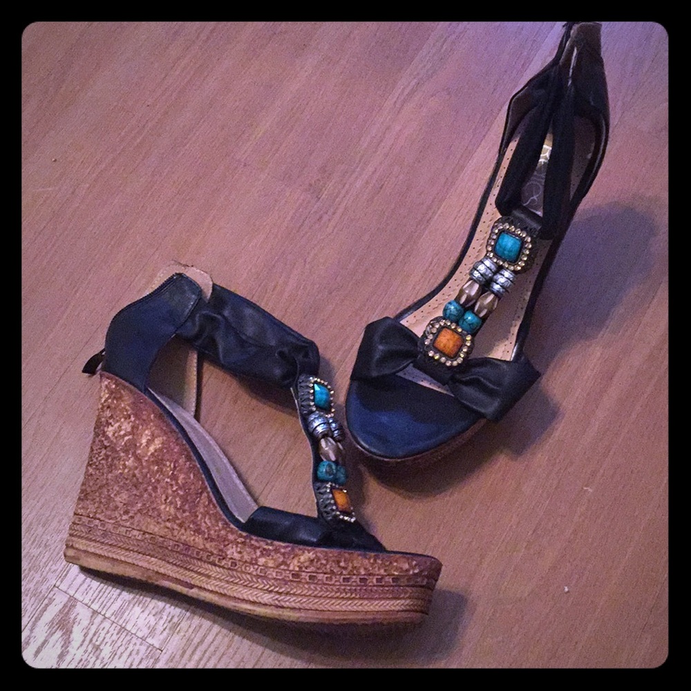 Black and jeweled wedge